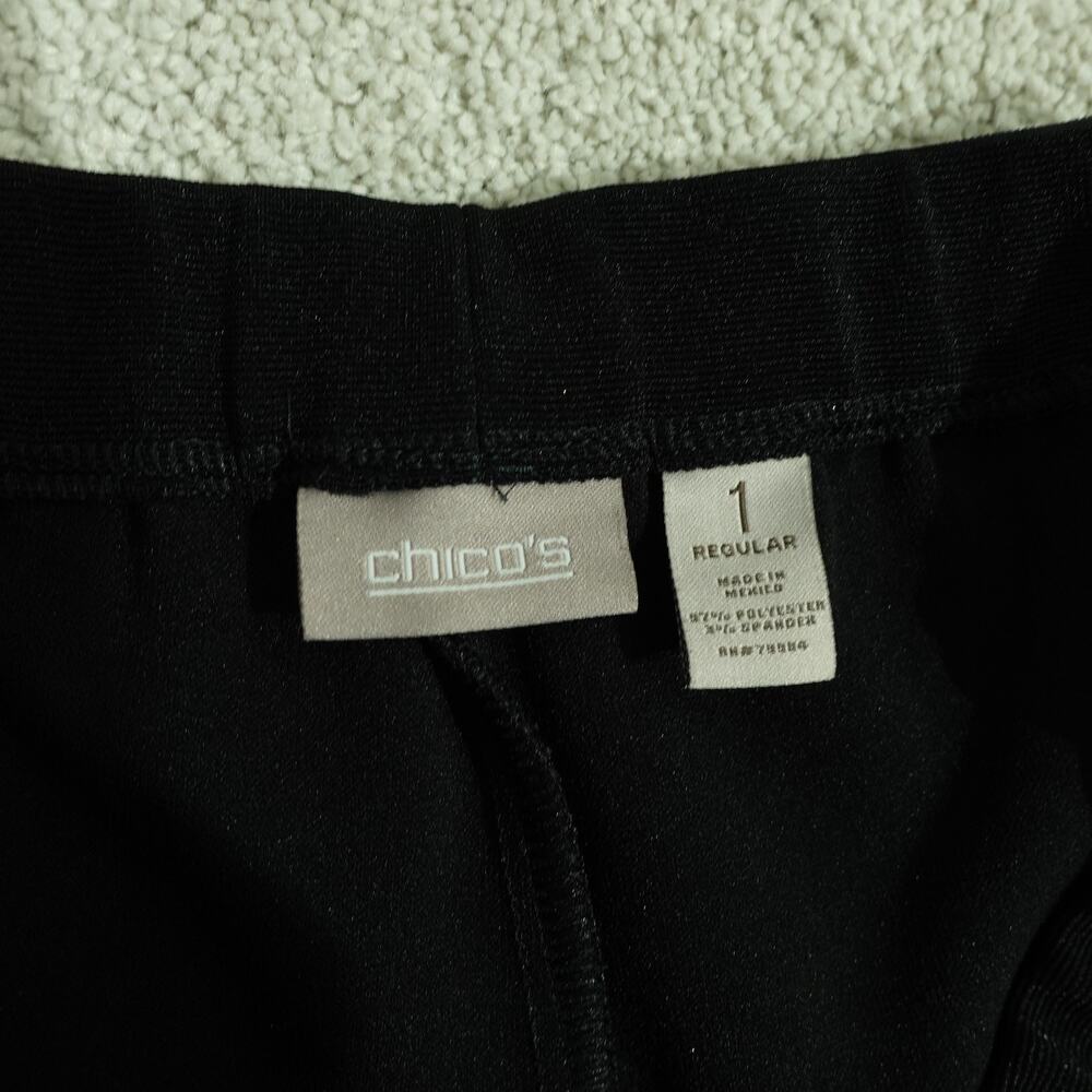 Chico's Travelers Womens Pull On Pants Elastic Waist Straight Leg Black Sz 1 / M - Picture 2 of 5